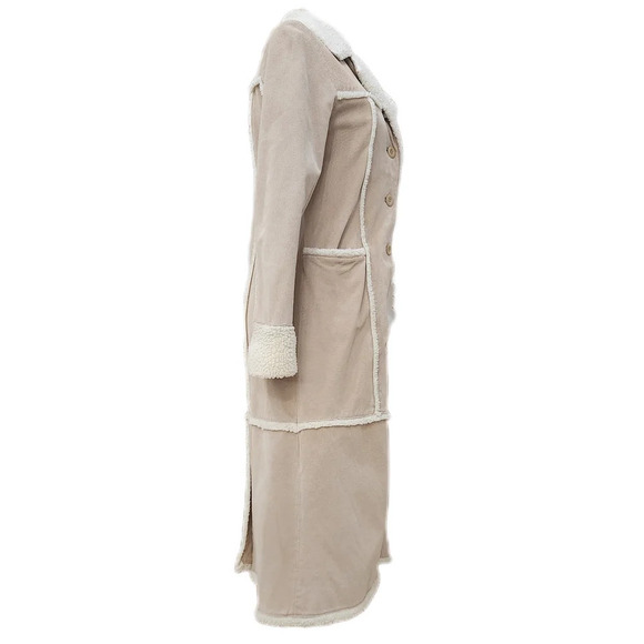 VINTAGE 90s WET SEAL Cream/Beige Suede Trench Coat,Faux Sherpa, US Womens Medium - Picture 4 of 7